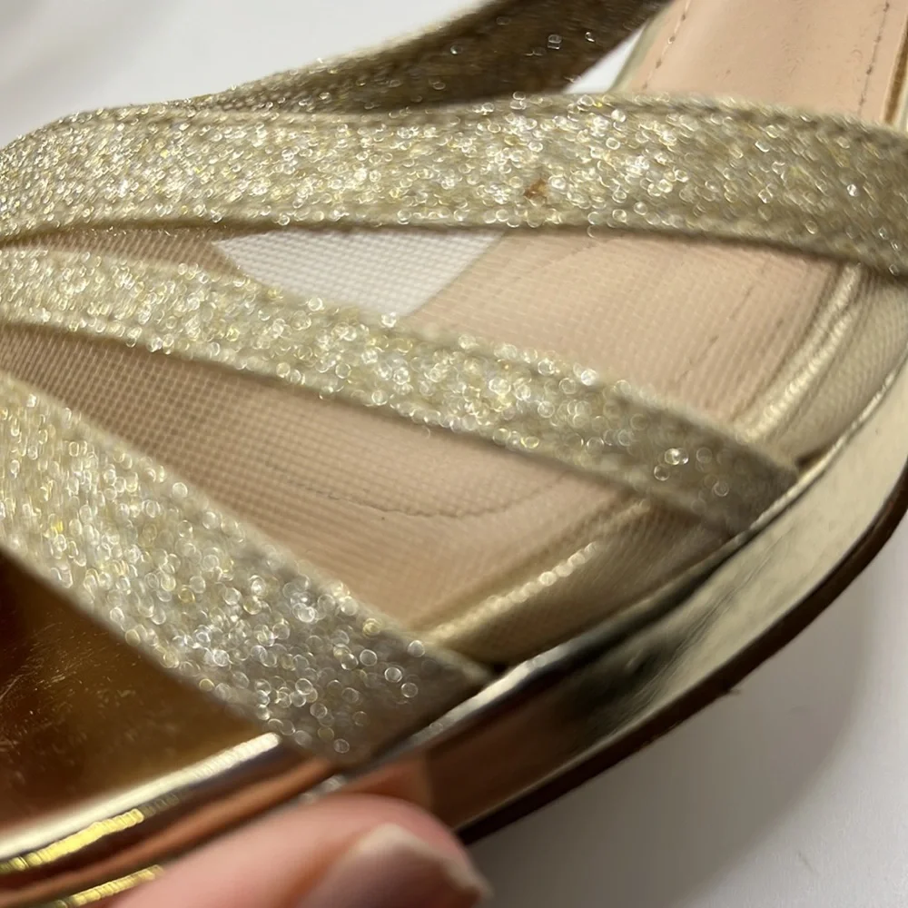 I Miller Beautiful Shoes Heels Strappy Sandals Gold Glitter Shimmer Womens 8 M